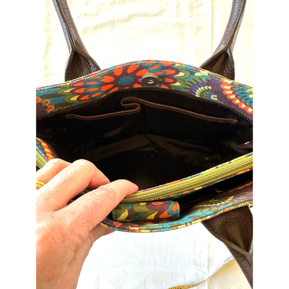 Audrey Brooke Satchel Purse Leather HandBag Colorful Floral Mandala Print - Picture 6 of 8